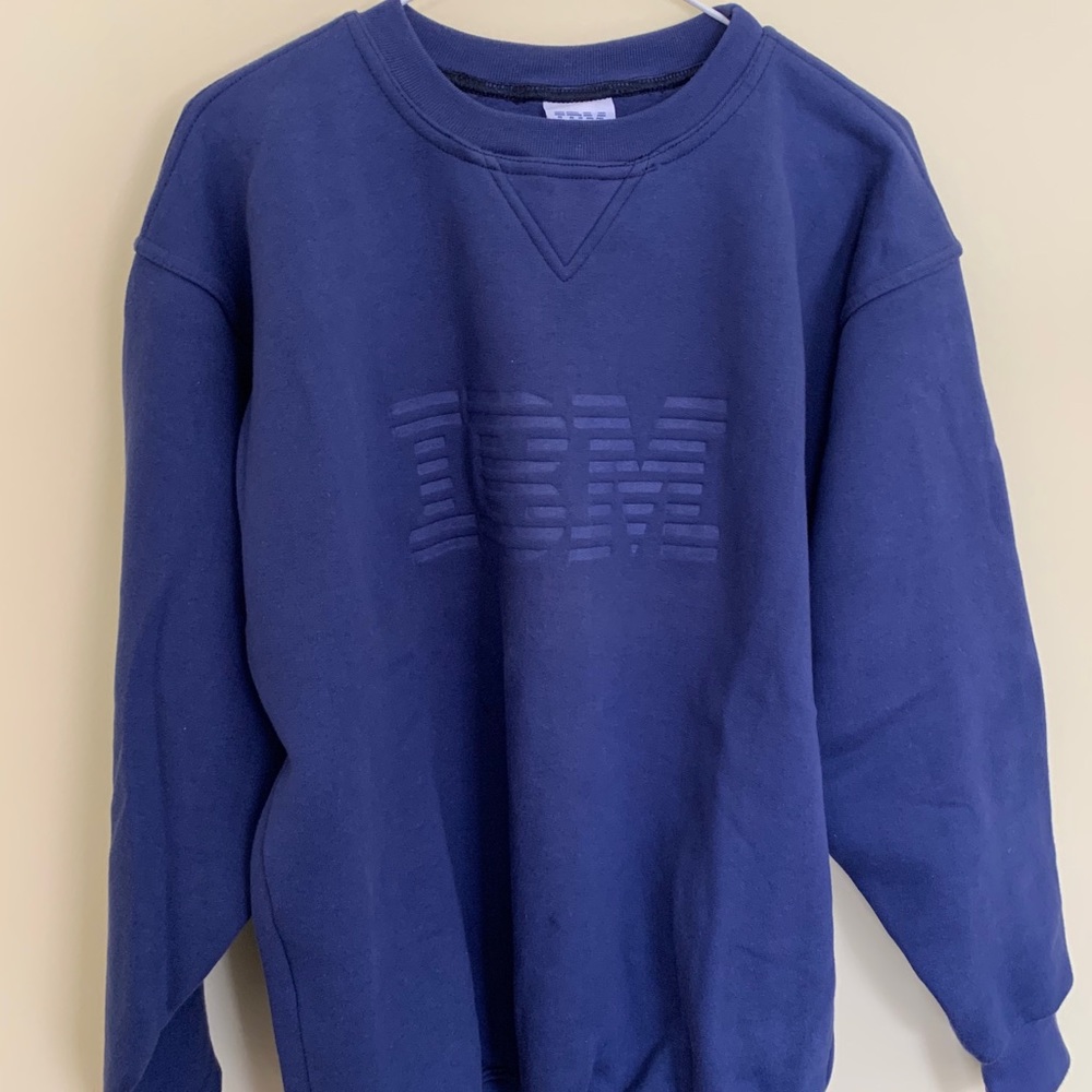 Authentic IBM Vintage Logo sweater top Blue color made in UK unisex size Large